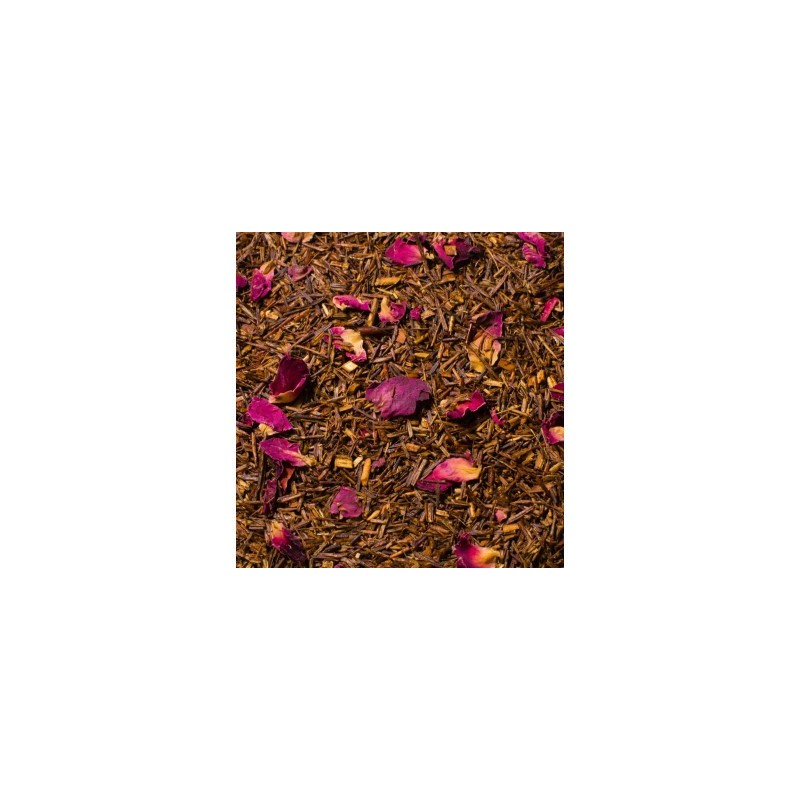 Elégante association de parfums pêche, cerise et orange alliée au goût du thé rouge (rooibos)